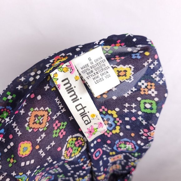 Mimi Chica Women's Multi-Colored Geometric Pattern Tie Up Blue Blouse Size Small - Picture 5 of 6